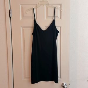 Black mini dress, sequined straps